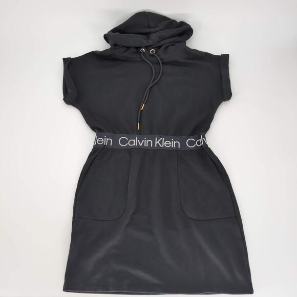 Calvin Klein Black Hoodie Short Sleeve Mini Dress with Pockets - Size M - GUC - Picture 12 of 13